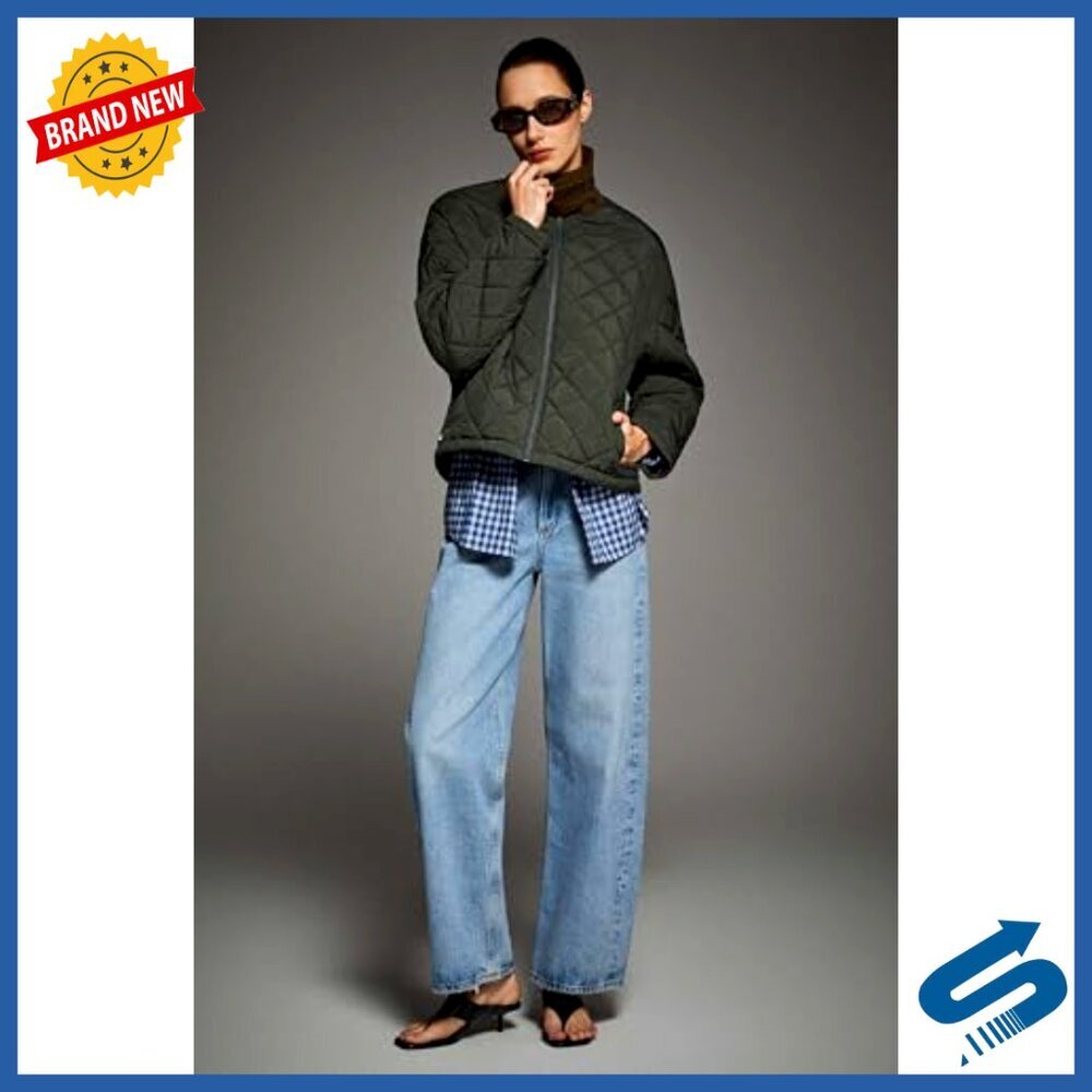 Quilted Lightweight Puffer Jacket Cropped Zip Up Coat with Pockets - Picture 4 of 7